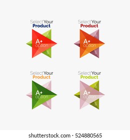 Set of triangle geometric business infographic templates. Elements of business brochure, info presentation background and web design navigation. Select your product concept, make a choice idea