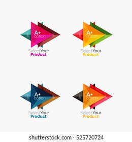Set of triangle geometric business infographic templates. Elements of business brochure, info presentation background and web design navigation. Select your product concept, make a choice idea