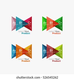 Set of triangle geometric business infographic templates. Elements of business brochure, info presentation background and web design navigation. Select your product concept, make a choice idea