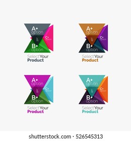 Conjunto de modelos de infográficos de negócios geométricos de triângulo. Elementos de brochura de negócios, fundo de apresentação de informações e navegação web design. Selecione o conceito do seu produto, faça uma escolha
