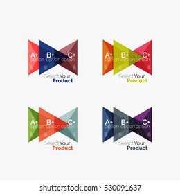 Set of triangle geometric business infographic templates. Elements of business brochure, info presentation background and web design navigation. Select your product concept, make a choice idea