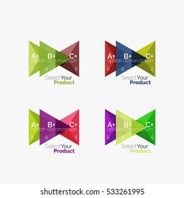 Set of triangle geometric business infographic templates. Elements of business brochure, info presentation background and web design navigation. Select your product concept, make a choice idea