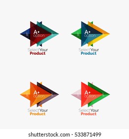 Set of triangle geometric business infographic templates. Elements of business brochure, info presentation background and web design navigation. Select your product concept, make a choice idea