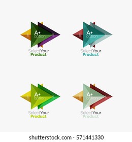 Set of triangle geometric business infographic templates. Elements of business brochure, info presentation background and web design navigation. Select your product concept, make a choice idea