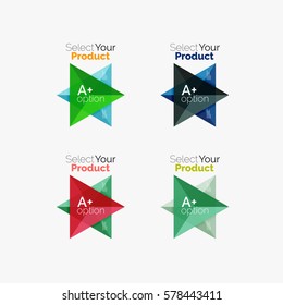 Set of triangle geometric business infographic templates. Elements of business brochure, info presentation background and web design navigation. Select your product concept, make a choice idea
