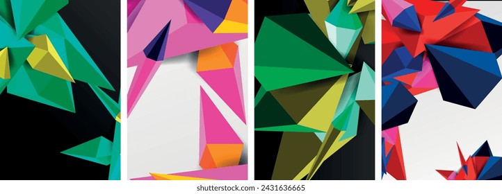 Set of triangle geometric low poly 3d shapes posters