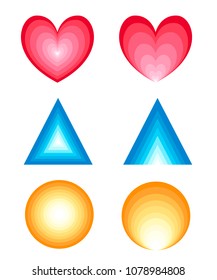 Set of triangle, heart, circle shape figure. White background. Vector illustration isolated.