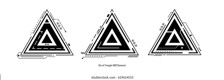 set of triangle hud elements technology icon info design