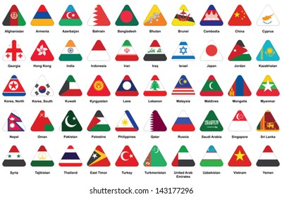 set of triangle icons with Asian flags