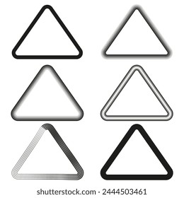 Conjunto de iconos de triángulo con diferentes estilos. Colección de forma geométrica. Concepto de símbolo de advertencia. Ilustración vectorial. EPS 10.