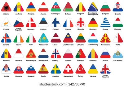 set of triangle icons with European flags