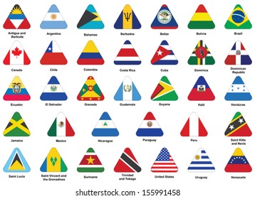 set of triangle icons with flags of Americas