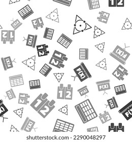 Set Triangle math, Calculator, Chalkboard and Calendar on seamless pattern. Vector
