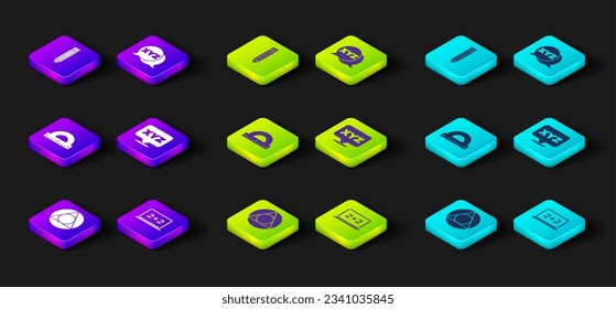 Set Triangle math, Chalkboard, Protractor, XYZ Coordinate system,  and Pencil icon. Vector
