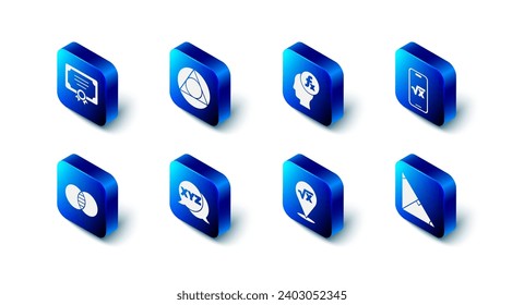 Set Triangle math, Function mathematical symbol, Square root of x glyph, Angle bisector triangle, XYZ Coordinate system, Mathematics sets and B and Certificate template icon. Vector