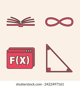 Set Triangle math, Open book, Infinity and Function mathematical symbol icon. Vector