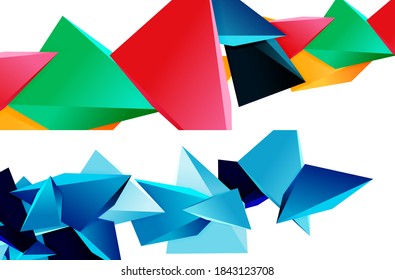 Set of triangle mosaic abstract backgrounds, 3d triangular low poly shapes. Geometric vector illustrations for covers, banners, flyers and posters and other