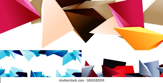 Conjunto de fondos abstractos de mosaicos triangulares, formas triangulares triangulares de polos bajos. Ilustraciones vectoriales geométricas para cubiertas, pancartas, volantes y carteles y otros