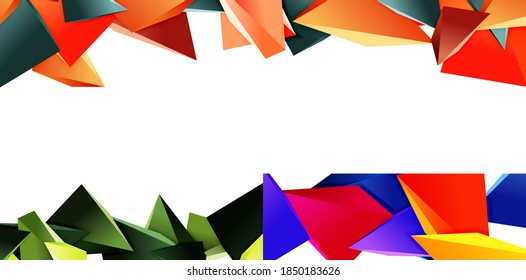 Set of triangle mosaic abstract backgrounds, 3d triangular low poly shapes. Geometric vector illustrations for covers, banners, flyers and posters and other