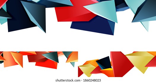 Set of triangle mosaic abstract backgrounds, 3d triangular low poly shapes. Geometric vector illustrations for covers, banners, flyers and posters and other