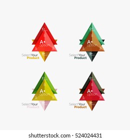 Set of triangle option infographic layouts. Select your product concept, make a choice idea