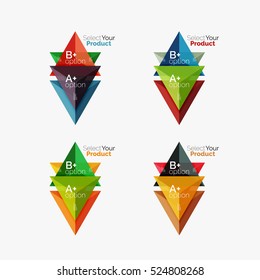Set of triangle option infographic layouts. Select your product concept, make a choice idea