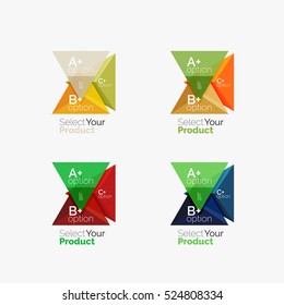 Set of triangle option infographic layouts. Select your product concept, make a choice idea