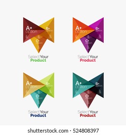 Set of triangle option infographic layouts. Select your product concept, make a choice idea