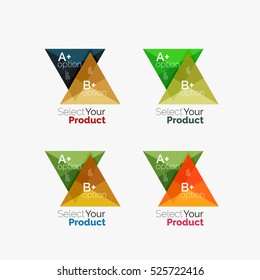 Conjunto de diseños infográficos de opciones triangulares. Seleccione su concepto de producto, elija una idea
