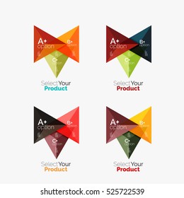 Set of triangle option infographic layouts. Select your product concept, make a choice idea