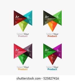 Satz von Dreieck-Option Infografik-Layouts. Wählen Sie Ihr Produktkonzept aus und treffen Sie eine Auswahl