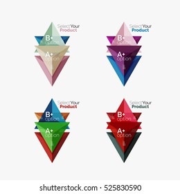 Conjunto de diseños infográficos de opciones triangulares. Seleccione su concepto de producto, elija una idea