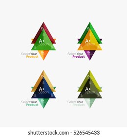 Set of triangle option infographic layouts. Select your product concept, make a choice idea