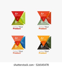 Satz von Dreieck-Option Infografik-Layouts. Wählen Sie Ihr Produktkonzept aus und treffen Sie eine Auswahl