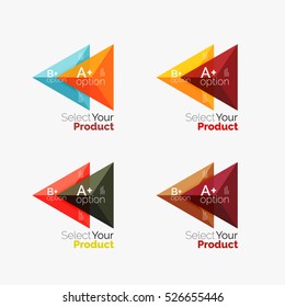 Set of triangle option infographic layouts. Select your product concept, make a choice idea