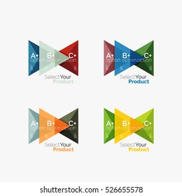 Set of triangle option infographic layouts. Select your product concept, make a choice idea