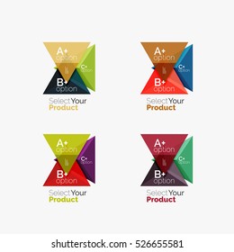 Conjunto de diseños infográficos de opciones triangulares. Seleccione su concepto de producto, elija una idea