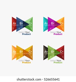 Conjunto de diseños infográficos de opciones triangulares. Seleccione su concepto de producto, elija una idea