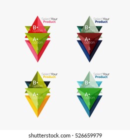 Set of triangle option infographic layouts. Select your product concept, make a choice idea
