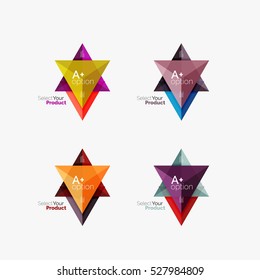 Set of triangle option infographic layouts. Select your product concept, make a choice idea