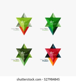 Satz von Dreieck-Option Infografik-Layouts. Wählen Sie Ihr Produktkonzept aus und treffen Sie eine Auswahl