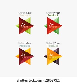 Set of triangle option infographic layouts. Select your product concept, make a choice idea