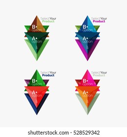 Satz von Dreieck-Option Infografik-Layouts. Wählen Sie Ihr Produktkonzept aus und treffen Sie eine Auswahl