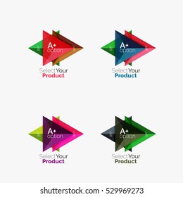 Set of triangle option infographic layouts. Select your product concept, make a choice idea