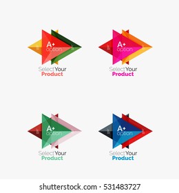 Set of triangle option infographic layouts. Select your product concept, make a choice idea