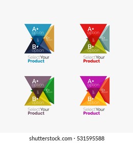 Set of triangle option infographic layouts. Select your product concept, make a choice idea