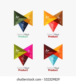 Set of triangle option infographic layouts. Select your product concept, make a choice idea