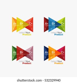 Set of triangle option infographic layouts. Select your product concept, make a choice idea