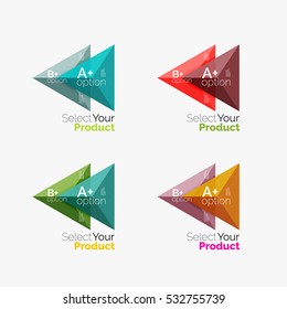 Satz von Dreieck-Option Infografik-Layouts. Wählen Sie Ihr Produktkonzept aus und treffen Sie eine Auswahl