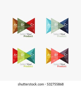 Set of triangle option infographic layouts. Select your product concept, make a choice idea
